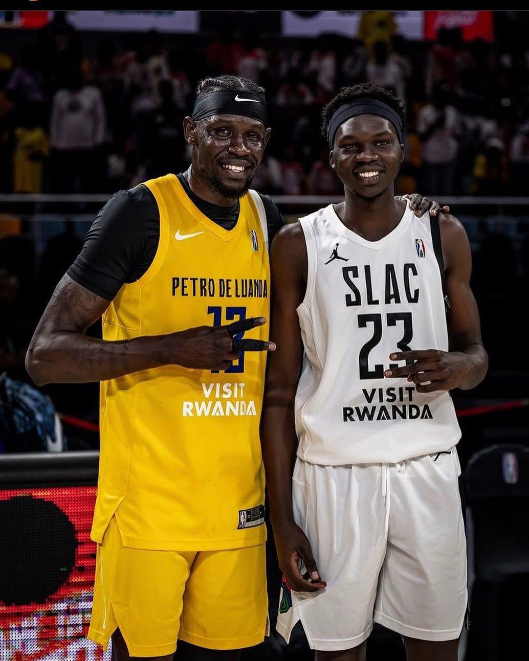 Mabilmawut and Ater Majok after a BAL game between Petro de luanda vs SLAC Warriors in Cairo Egypt